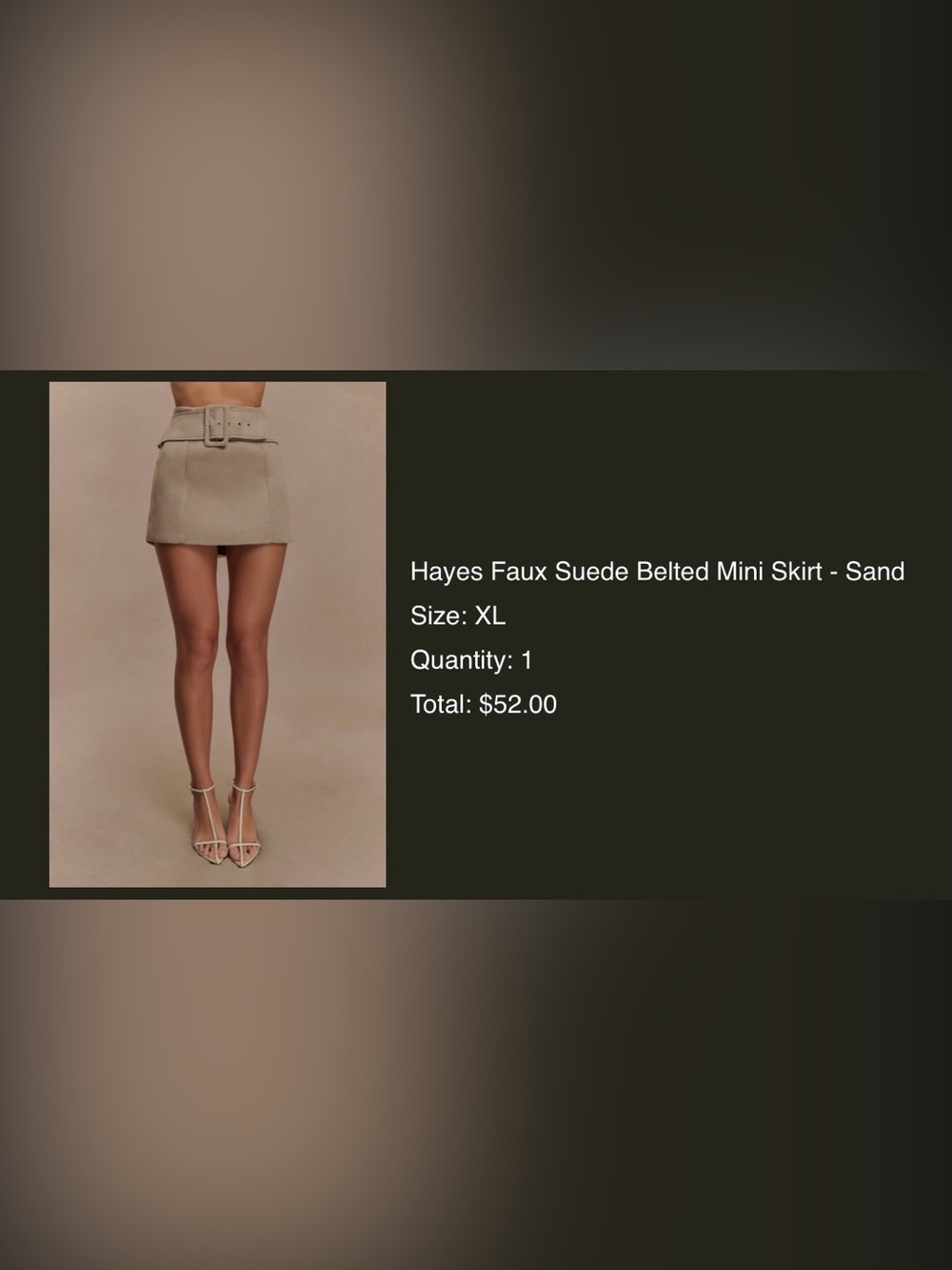 Meshki Sand Faux Suede Belted Mini Skirt